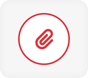 A red and white icon of an open paper clip.